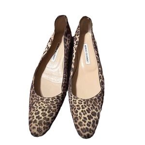 Manolo Blahnik leopard print flats w sparkle, fabric ext. 38.5 VGUC